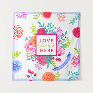 Tenture Bouquet de croquis floral printanier coloré et aud