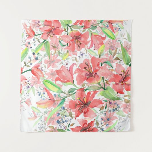 Tenture Bouquet de fleurs botaniques avec oiseau. Ressort  (Devant)