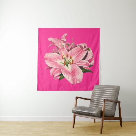 Tenture Bouquet de fleurs de lys rose (En situation)