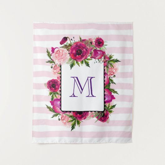 Tenture Bouquet de fleurs roses et coquelicots sur bandes (Devant)