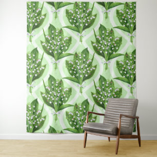 Tenture Bouquet de lys de la vallée fleurs sur vert