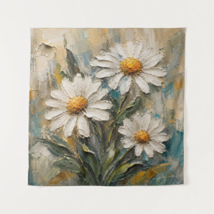 Tenture Bouquet de pâquerettes blanches texturées 