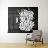 Tenture Bouquet de Roses du crâne noir et blanc (En situation (horizontale))