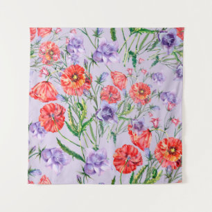 Tenture Bouquet fleur de cloche bleue, fleur de cloche ros