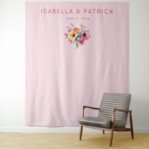 Tenture Bouquet Floral Aquarelle Rose Romantique