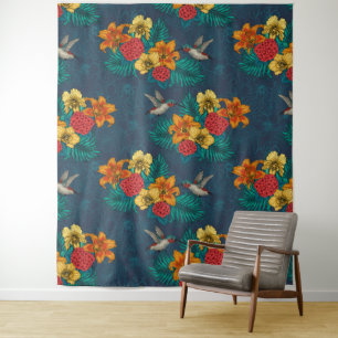 Tenture Bouquet tropical et colibris