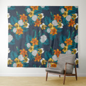 Tenture Bouquet tropical sur bleu (En situation (horizontale))