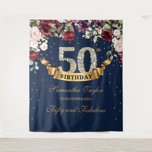 Tenture Bourgogne fuchsia et 50e anniversaire floral rose (Devant)