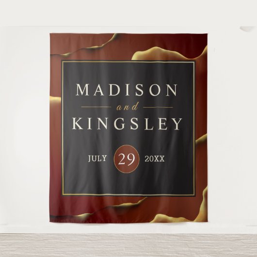 Tenture Bourgogne Or 🌿 Élégant Mariage Abstrait Encre (Devant)