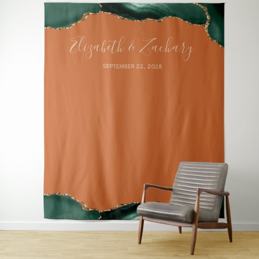 Tenture Bouteille photo Emerald Green Agate Rust Mariage (En situation)