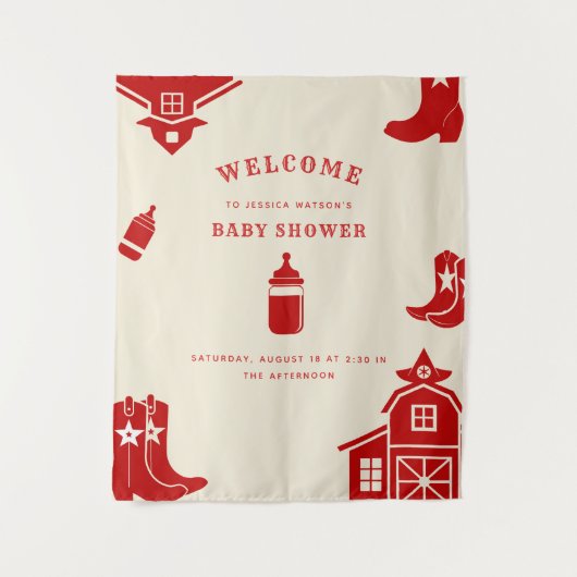 Tenture Bouteilles et Bottes Retro Shower de Bébé Cowboy R (Devant)