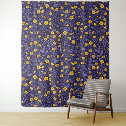 Tenture Boutons jaunes et violets (En situation)