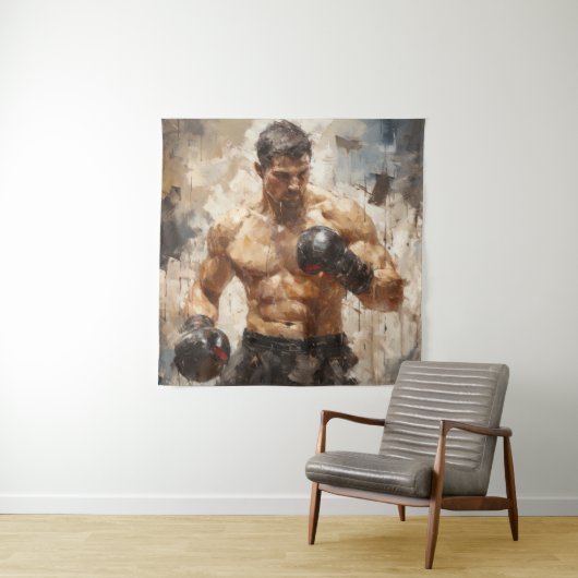 Tenture Boxer Sport Peinture Art Décor Abstrait (En situation)