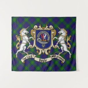 Tenture Boyle Clan Badge & Unicorns avec Tartan
