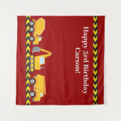 Tenture Boys Anniversaire Fête Rouge Camions de constructi (Devant (Horizontal))