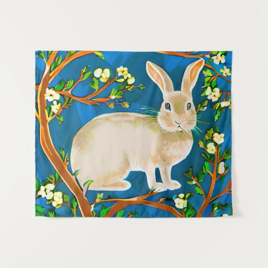 Tenture Branches de lapin sauvage et de fleurs (Devant (Horizontal))