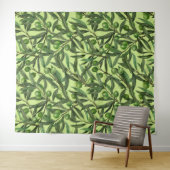 Tenture Branches d'olive sur le vert miel (En situation (horizontale))