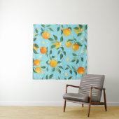 Tenture Branches of oranges with flowers on a blue backgro (En situation (horizontale))