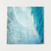 Tenture Breathe Yoga Citation Retro Beach Turquoise Blue O (Devant (Horizontal))