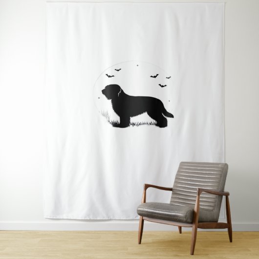 Tenture Briard Chien - Halloween Lune Silhouette surdimens (En situation)