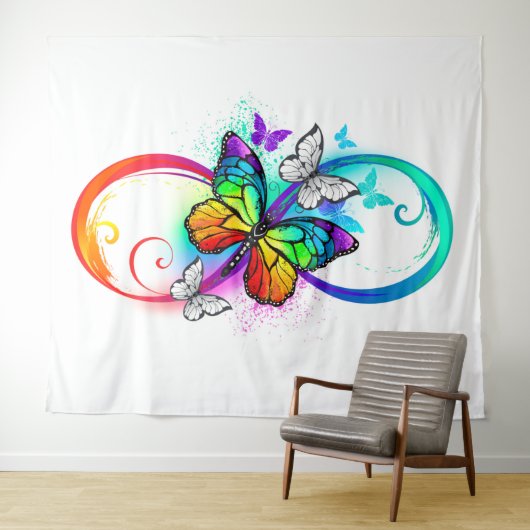 Tenture Bright infinity with rainbow butterfly (En situation (horizontale))