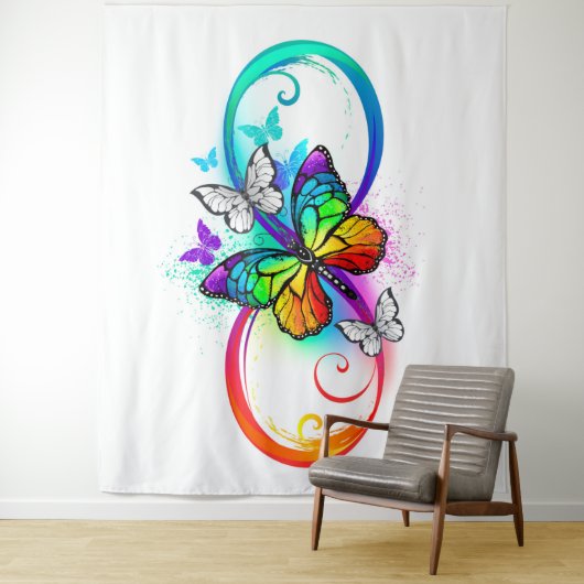 Tenture Bright infinity with rainbow butterfly (En situation)