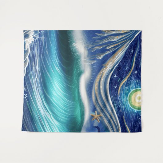 Tenture Bright Moon Blue Waves (Devant (Horizontal))