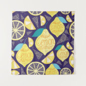 Tenture Bright pattern of lemons and cloves on a dark blue (Devant)