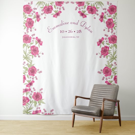 Tenture Bright Pink Rose Wedding Photo Backdrop (En situation)