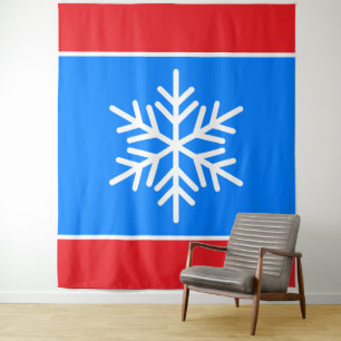 Tenture Bright Red Blue Stripes Nordic White Snowflake