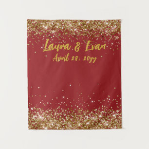 Tenture Brique rouge personnalisée or paillettes Photoboot