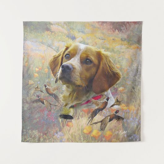 Tenture Brittany Spaniel Art, Chasse de faisan (Devant)