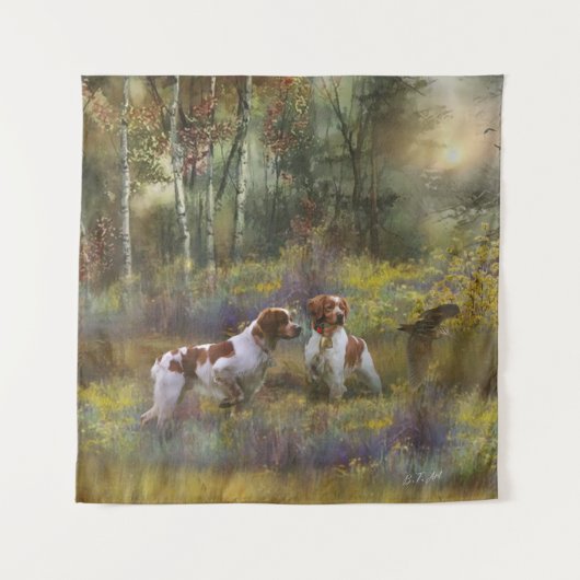 Tenture Brittany Spaniels, Chasse en bois, Art (Devant)