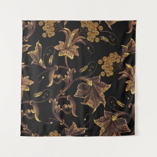 Tenture Broderie renaissance dorée patte transparente fleu (Devant)