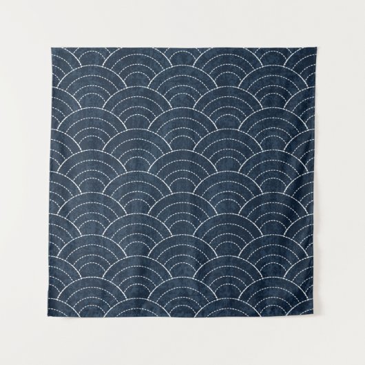 Tenture Broderie Sashiko : Indigo Motif japonais. (Devant)
