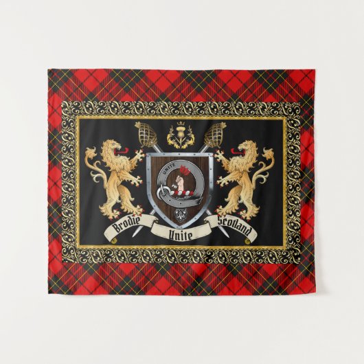 Tenture Brodie Clan Badge & Motto avec Lions (Devant (Horizontal))