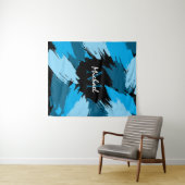 Tenture Brosse nuances de nom bleu avec monogramme (En situation (horizontale))