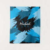 Tenture Brosse nuances de nom bleu avec monogramme (Devant)