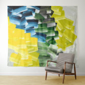 Tenture Brosses Abstraites vibrantes Jaune, Vert et Bleu (En situation (horizontale))