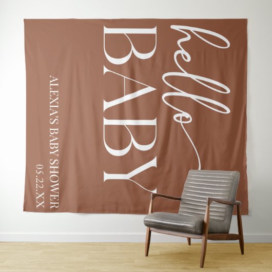 Tenture Brown Boho Bohemian Hello Baby shower bébé (En situation (horizontale))