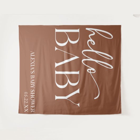 Tenture Brown Boho Bohemian Hello Baby shower bébé (Devant (Horizontal))