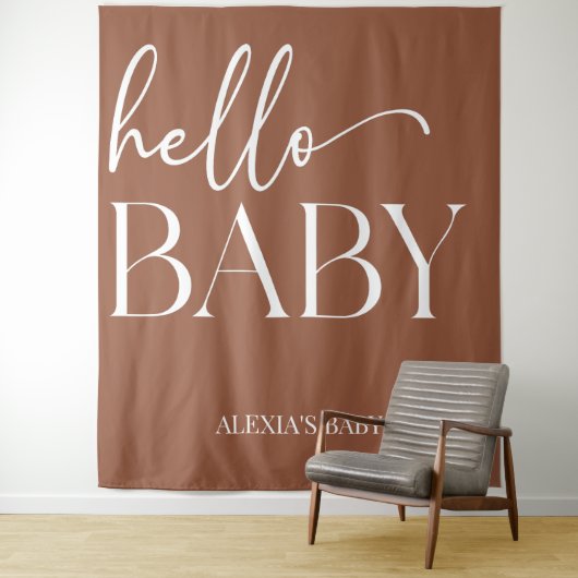 Tenture Brown Boho Bohemian Hello Baby shower bébé (En situation)