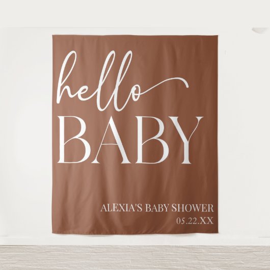 Tenture Brown Boho Bohemian Hello Baby shower bébé (Devant)