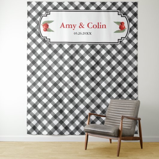 Tenture Buffalo Check Plaid Wedding shower noir et blanc (En situation)