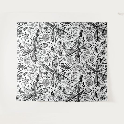 Tenture Bugs de Doodle sur bleu foncé (Devant (Horizontal))