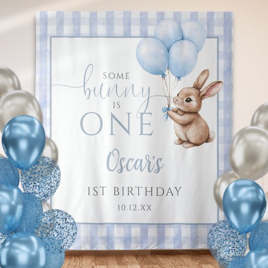 Tenture Bunny Blue Balloons 1st Birthday Backdrop