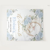 Tenture Bunny Rabbit Blue Floral Moon Baby Shower Welcome  (Devant (Horizontal))