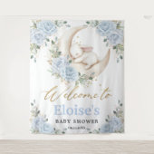Tenture Bunny Rabbit Blue Floral Moon Baby Shower Welcome  (Devant)