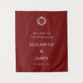 Tenture Burgundy Crest Wedding Welcome, Custom Initials (Devant)