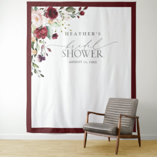 Tenture Burgundy Floral Aquarelle Photobooth de Douche